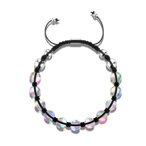 Neonschwarz | Regenbogen-Supernova | Silber | Charmballa-Armband aus Galaxieglas